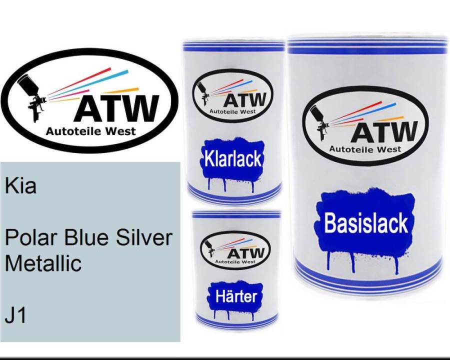 Kia, Polar Blue Silver Metallic, J1: 500ml Lackdose + 500ml Klarlack + 250ml Härter - Set, von ATW Autoteile West.